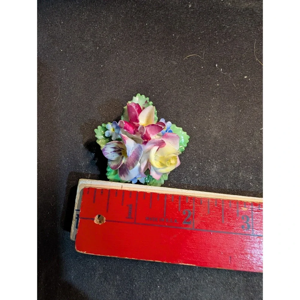 Crown Staffordshire England Porcelain Floral Brooch Vintage Bone China Pin
